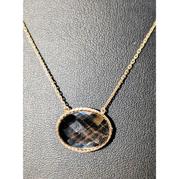 925 Sterling Gold Vermeil Faceted Bezel Set Smoky Quartz Pendant Chain Necklace - Picture 3 of 5